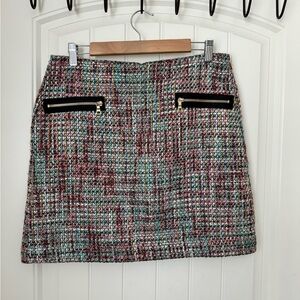 Loft Pink and Green Tweed Mini Skirt. Size 8